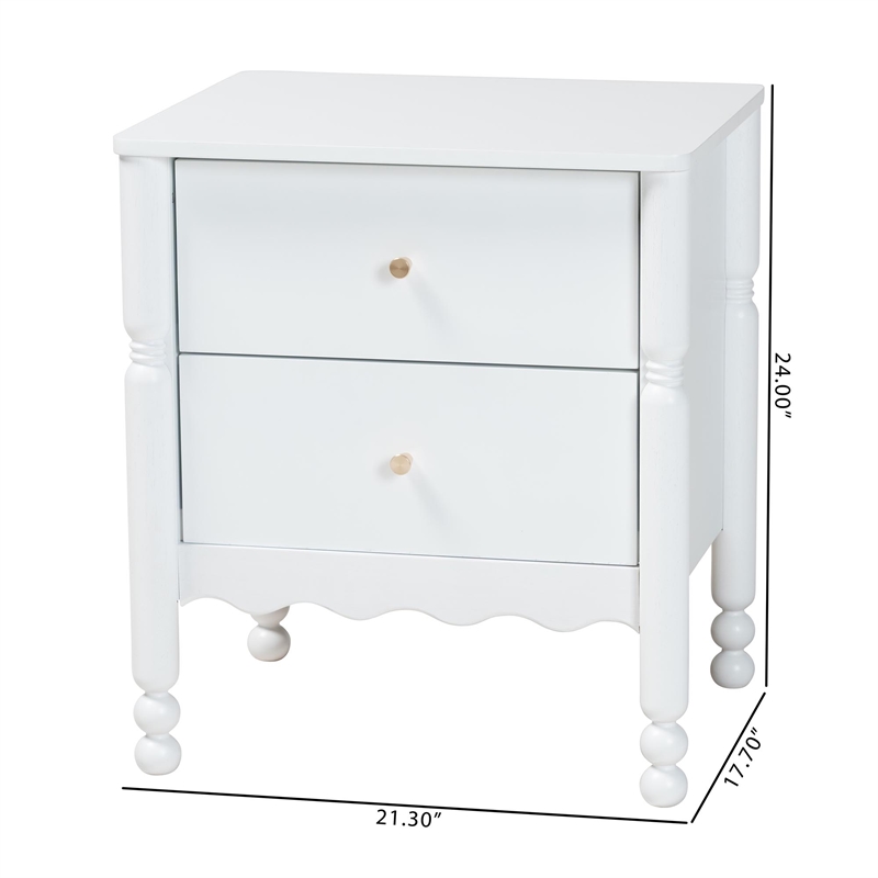 Baxton Studio Hoffman Nightstand 2-Drawer Bedside Table White