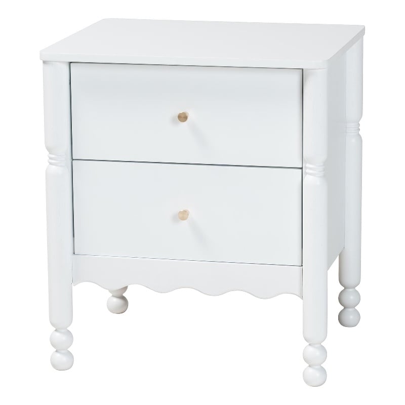 Baxton Studio Hoffman Nightstand 2-Drawer Bedside Table White