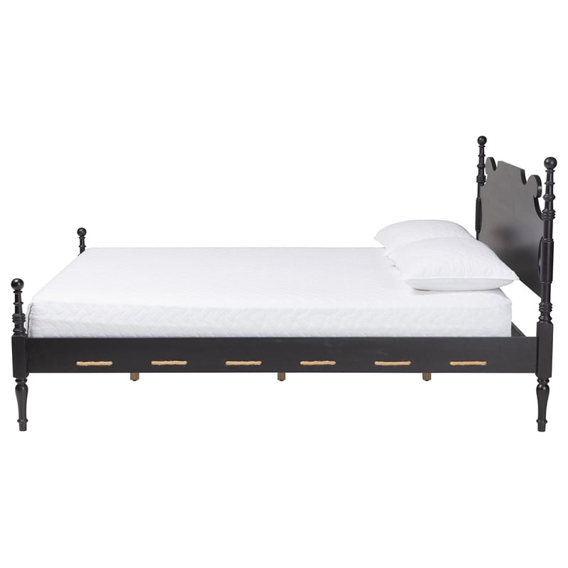 Baxton Studio Gaetano Platform Bed Four Poster Bed Frame Black Queen