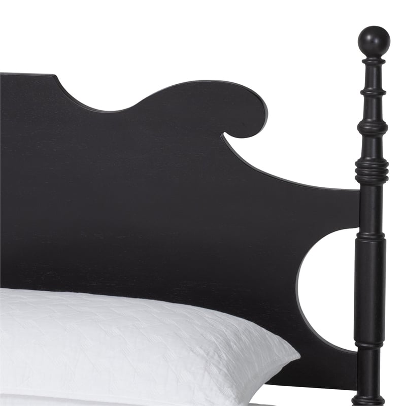 Baxton Studio Gaetano Platform Bed Four Poster Bed Frame Black Queen