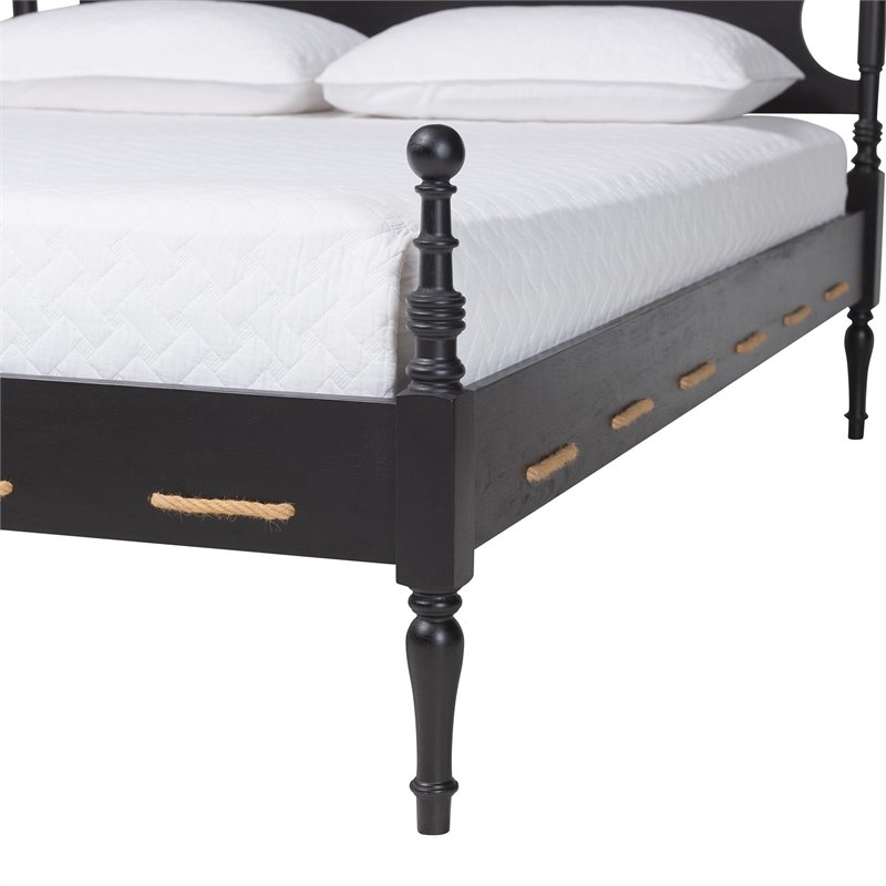 Baxton Studio Gaetano Platform Bed Four Poster Bed Frame Black Queen