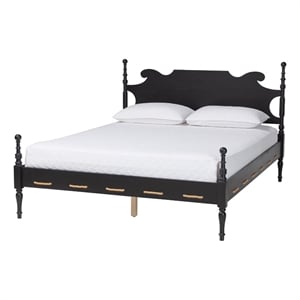 Baxton Studio Gaetano Platform Bed Four Poster Bed Frame Black Queen