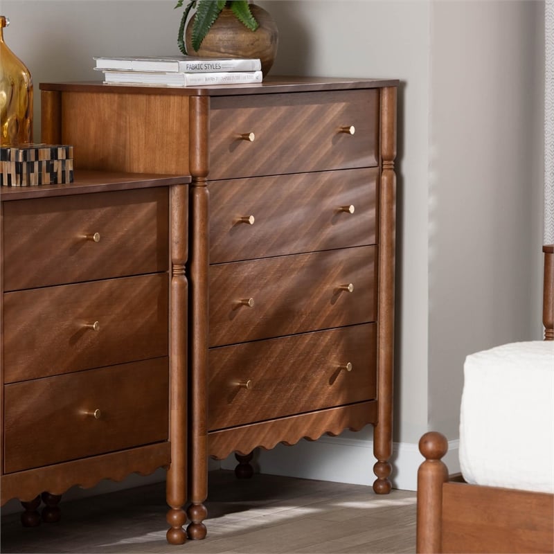 Baxton Studio Hoffman Chest 4-Drawer Vertical Storage Cabinet Walnut Brown
