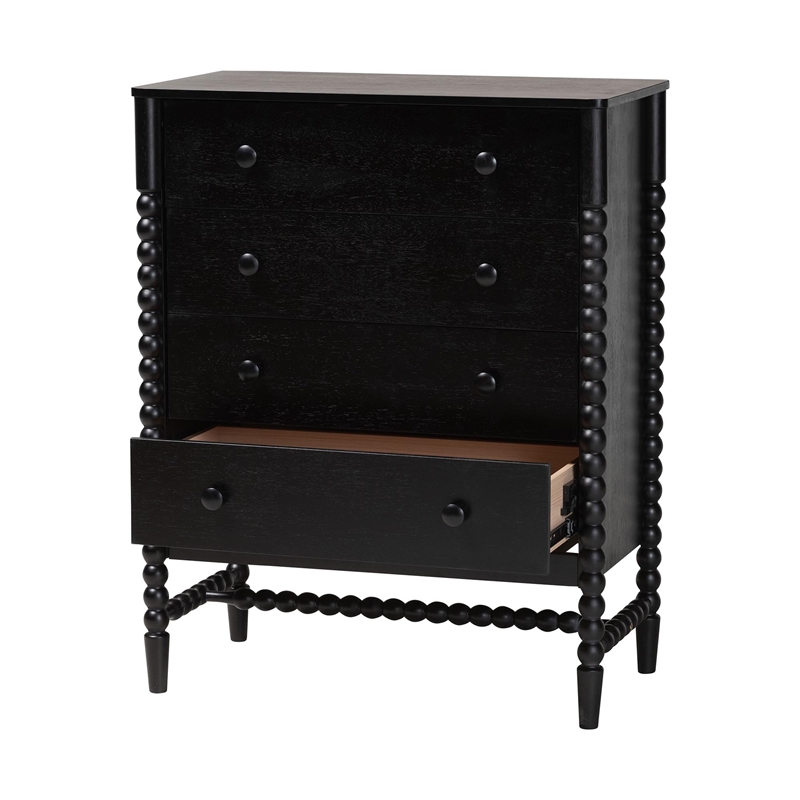 Baxton Studio Brantley Spindle Chest 4-Drawer Vertical Storage Cabinet Black