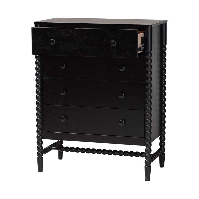 Baxton Studio Brantley Spindle Chest 4-Drawer Vertical Storage Cabinet Black