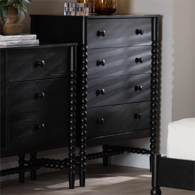 Baxton Studio Brantley Spindle Chest 4-Drawer Vertical Storage Cabinet Black