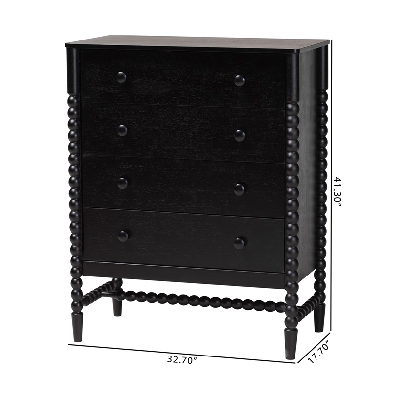 Baxton Studio Brantley Spindle Chest 4-Drawer Vertical Storage Cabinet Black