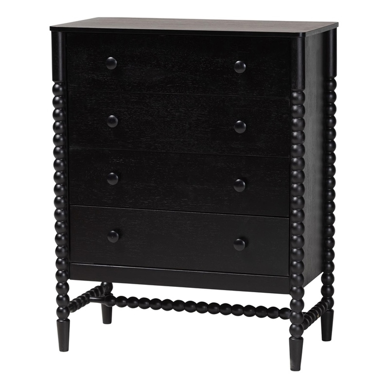 Baxton Studio Brantley Spindle Chest 4-Drawer Vertical Storage Cabinet Black
