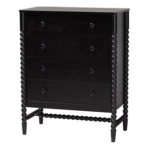 Baxton Studio Brantley Spindle Chest 4-Drawer Vertical Storage Cabinet Black