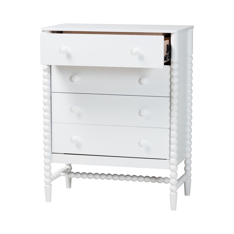 Baxton Studio Brantley Spindle Chest 4-Drawer Vertical Storage Cabinet White