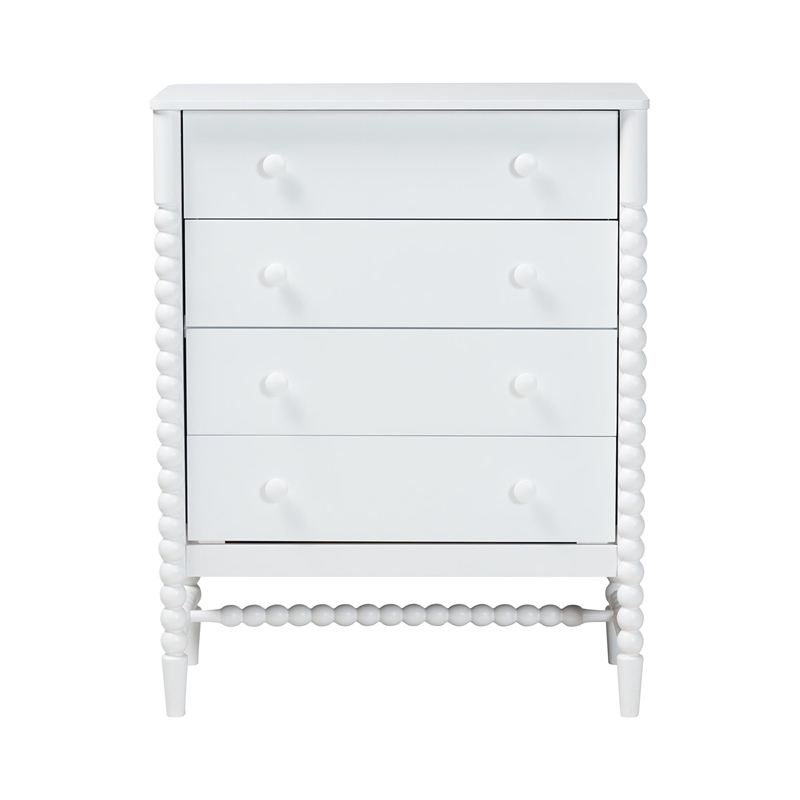 Baxton Studio Brantley Spindle Chest 4-Drawer Vertical Storage Cabinet White