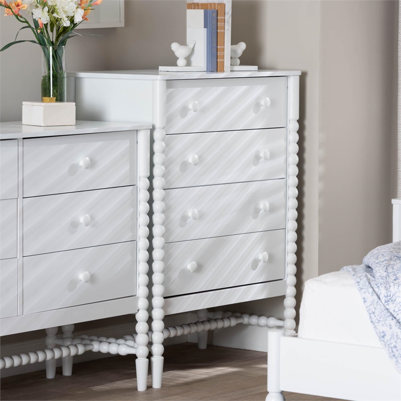 Baxton Studio Brantley Spindle Chest 4-Drawer Vertical Storage Cabinet White