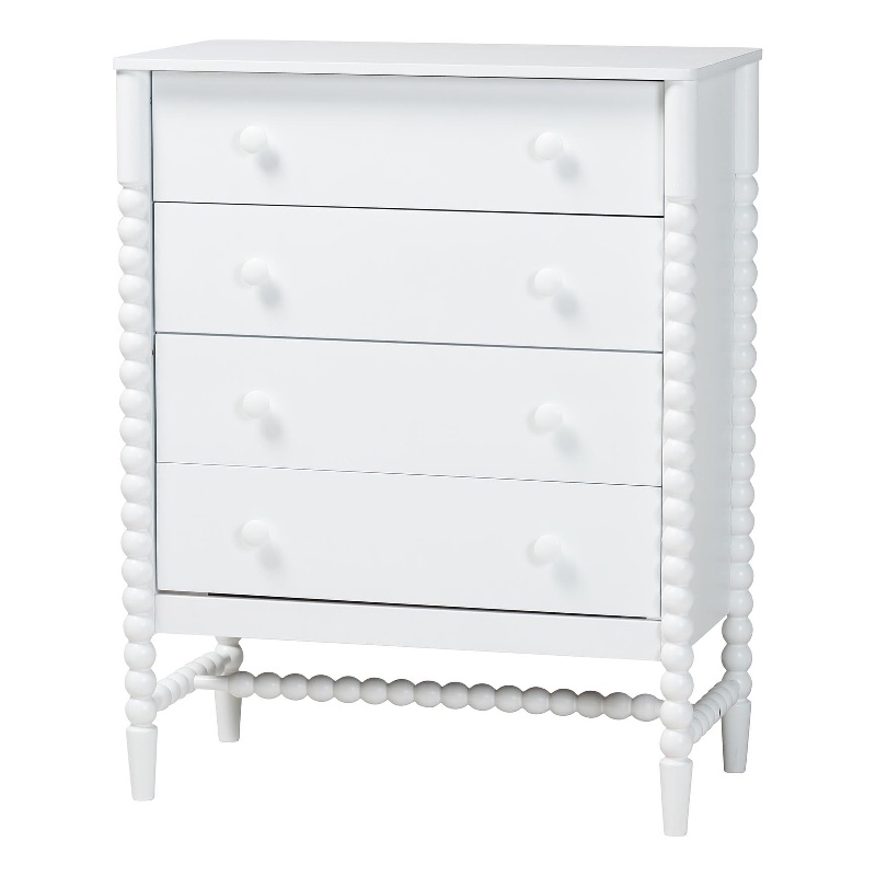 Baxton Studio Brantley Spindle Chest 4-Drawer Vertical Storage Cabinet White