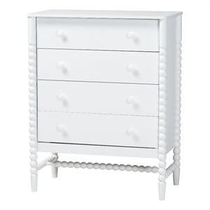 Baxton Studio Brantley Spindle Chest 4-Drawer Vertical Storage Cabinet White