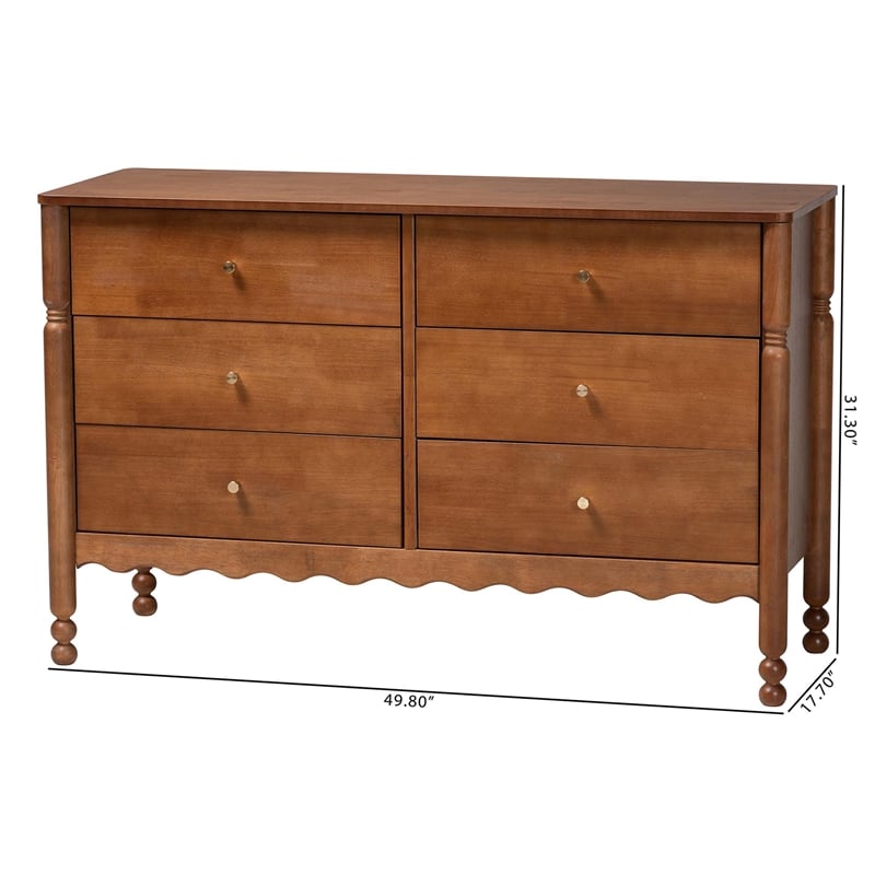 Baxton Studio Hoffman Dresser 6-Drawer Horizontal Storage Cabinet Walnut Brown