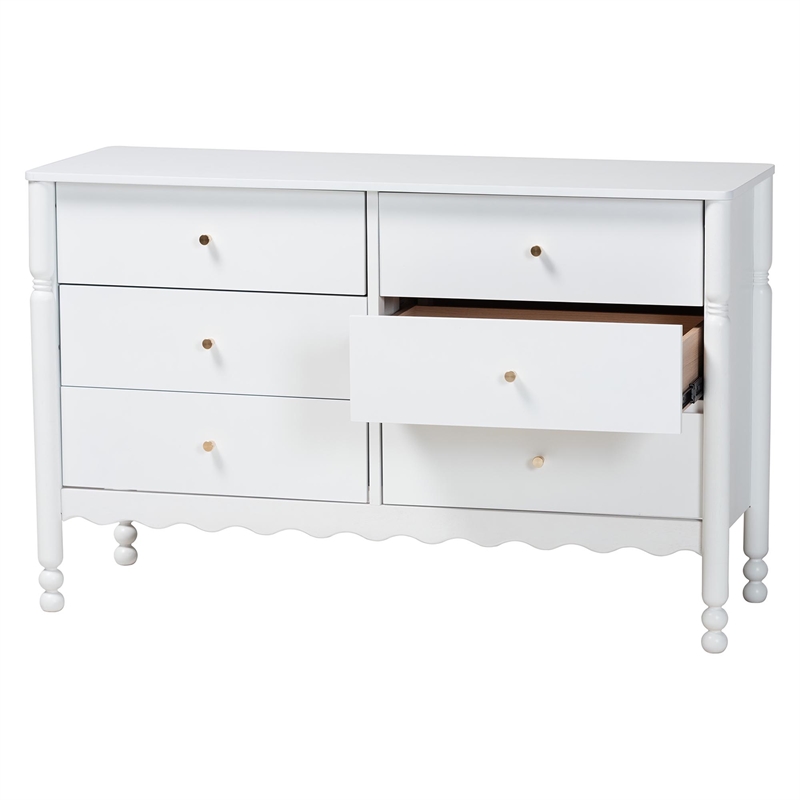 Baxton Studio Hoffman Dresser 6-Drawer Horizontal Storage Cabinet White