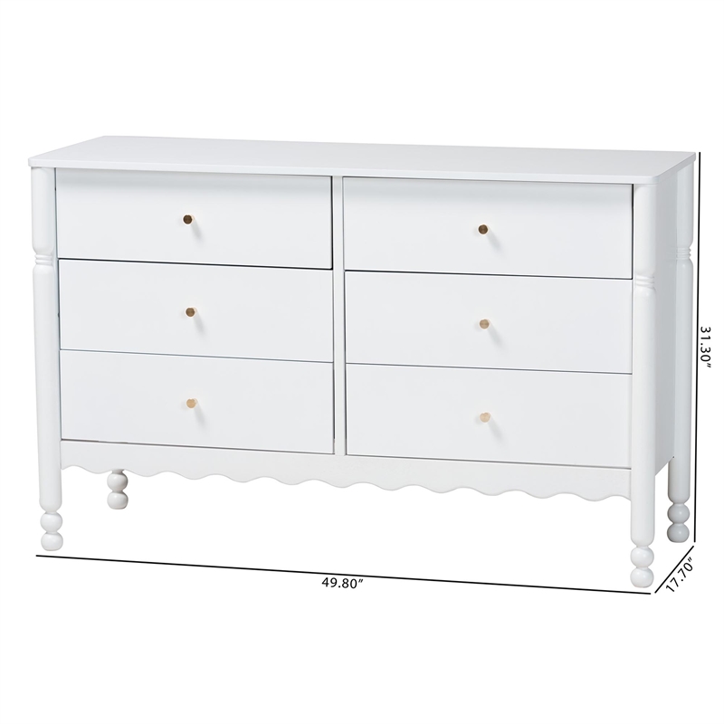 Baxton Studio Hoffman Dresser 6-Drawer Horizontal Storage Cabinet White