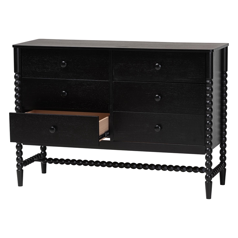 Baxton Studio Brantley Spindle Dresser 6-Drawer Horizontal Storage Cabinet Black