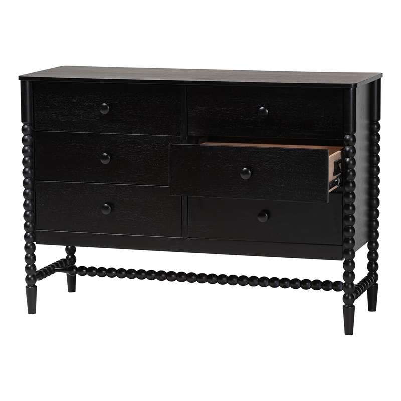 Baxton Studio Brantley Spindle Dresser 6-Drawer Horizontal Storage Cabinet Black