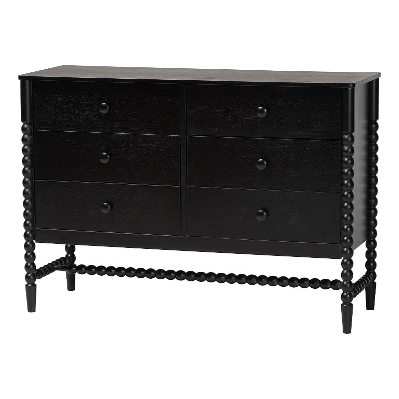 Baxton Studio Brantley Spindle Dresser 6-Drawer Horizontal Storage Cabinet Black