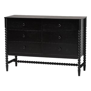 Baxton Studio Brantley Spindle Dresser 6-Drawer Horizontal Storage Cabinet Black