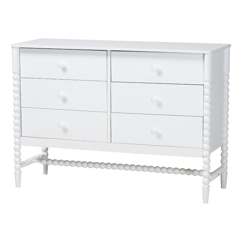 Baxton Studio Brantley Spindle Dresser 6-Drawer Horizontal Storage Cabinet White