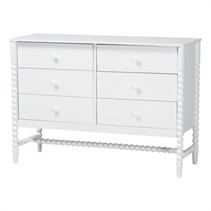 Baxton Studio Brantley Spindle Dresser 6-Drawer Horizontal Storage Cabinet White