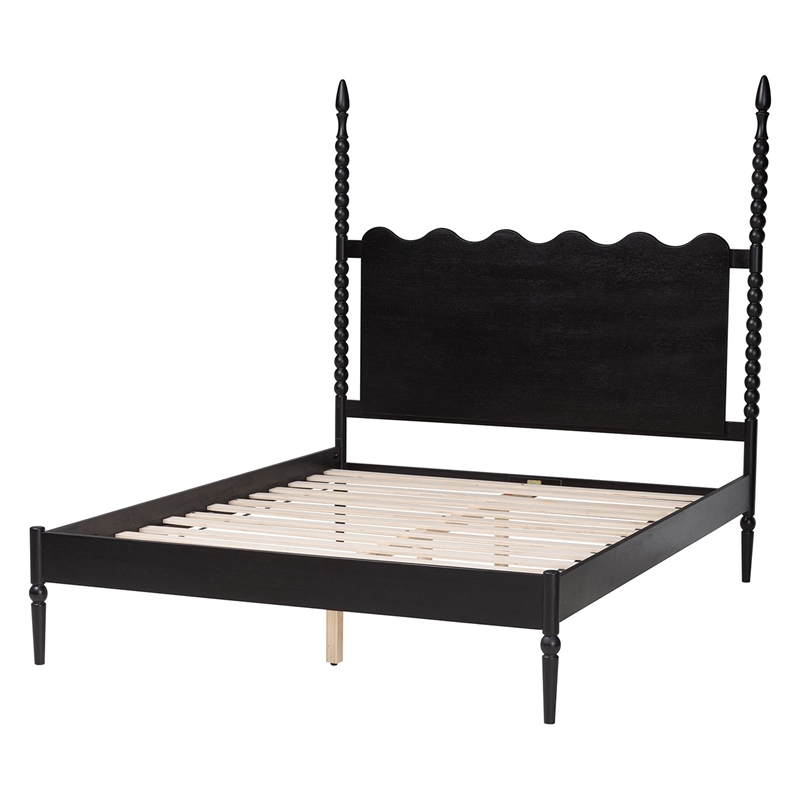 Baxton Studio Brantley Spindle Platform Bed Frame with Headboard Black Queen