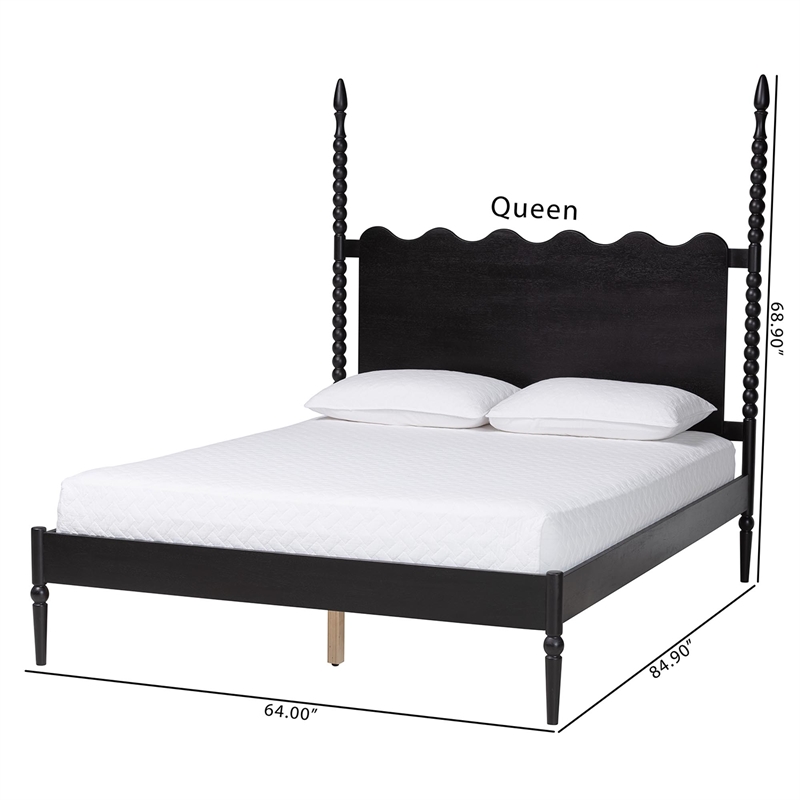 Baxton Studio Brantley Spindle Platform Bed Frame with Headboard Black Queen