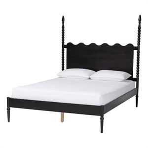 Baxton Studio Brantley Spindle Platform Bed Frame with Headboard Black Queen