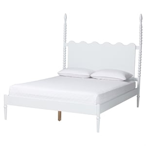 Baxton Studio Brantley Spindle Platform Bed Frame with Headboard White Queen