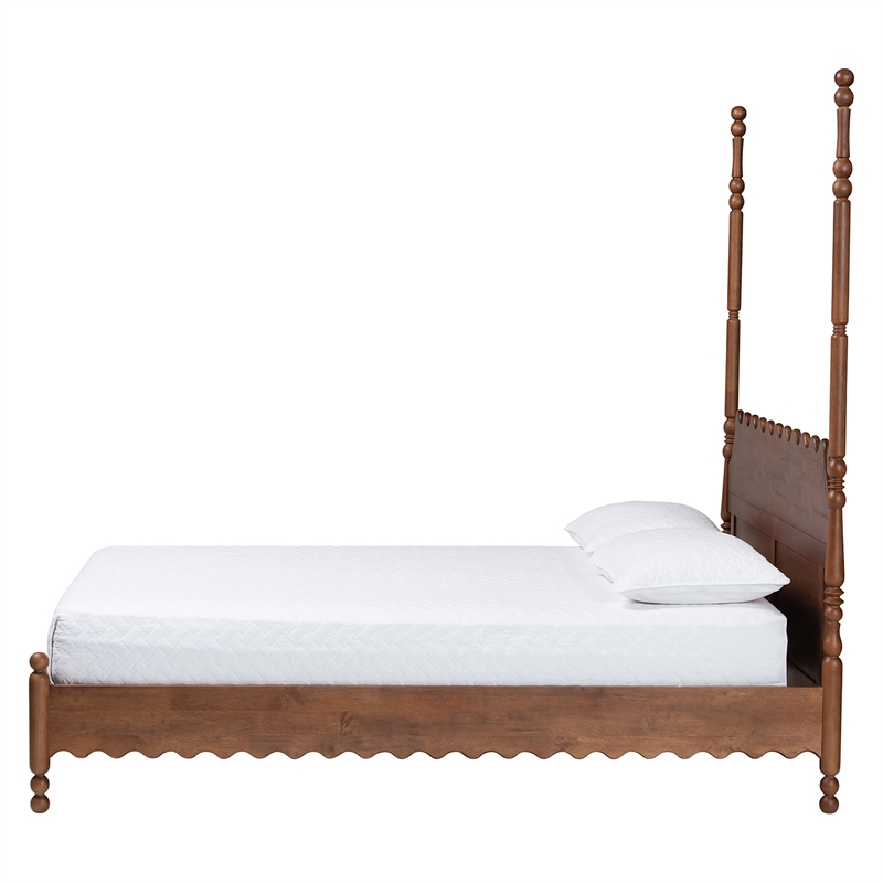 Baxton Studio Hoffman Platform Bed Frame with Scalloped Design Walnut Brown King