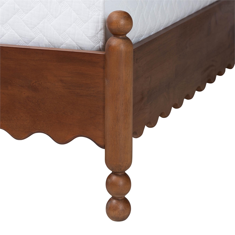 Baxton Studio Hoffman Platform Bed Frame with Scalloped Design Walnut Brown King