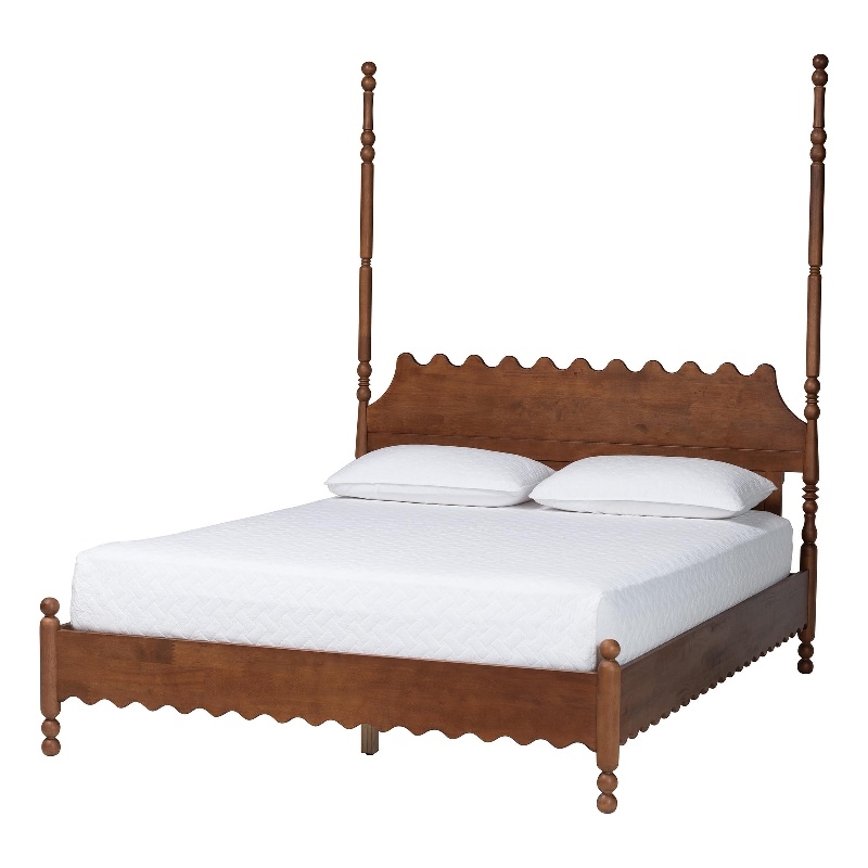 Baxton Studio Hoffman Platform Bed Frame with Scalloped Design Walnut Brown King