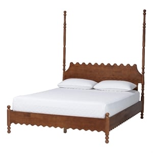 Baxton Studio Hoffman Platform Bed Frame with Scalloped Design Walnut Brown King