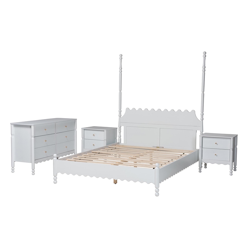 Baxton Studio Hoffman 4-Piece Bedroom Set Dresser Nightstands White Queen