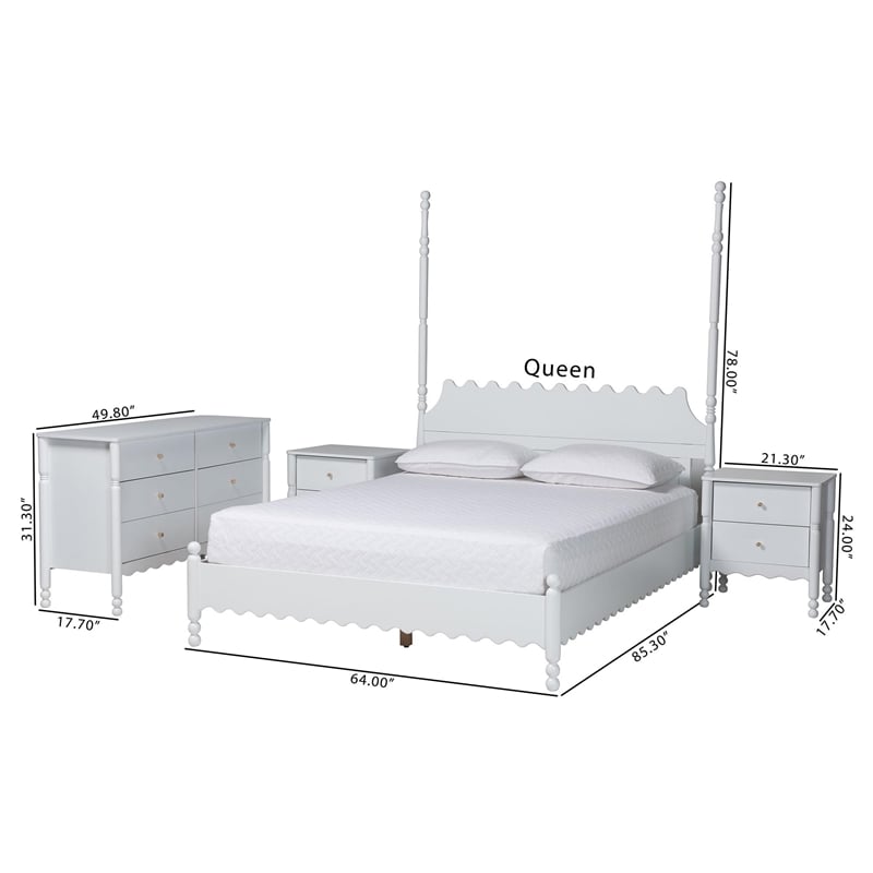 Baxton Studio Hoffman 4-Piece Bedroom Set Dresser Nightstands White Queen