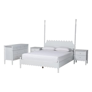 Baxton Studio Hoffman 4-Piece Bedroom Set Dresser Nightstands White Queen