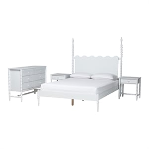 Baxton Studio Brantley 4-Piece Bedroom Set Dresser Nightstands White Queen
