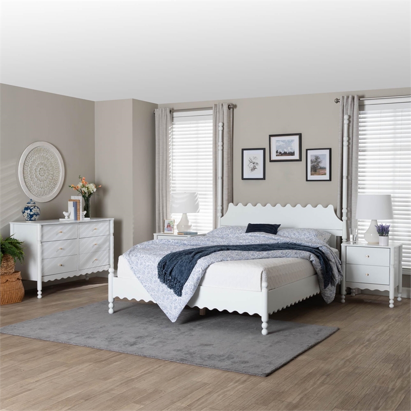 Baxton Studio Hoffman 4-Piece Bedroom Set Dresser Nightstands White King