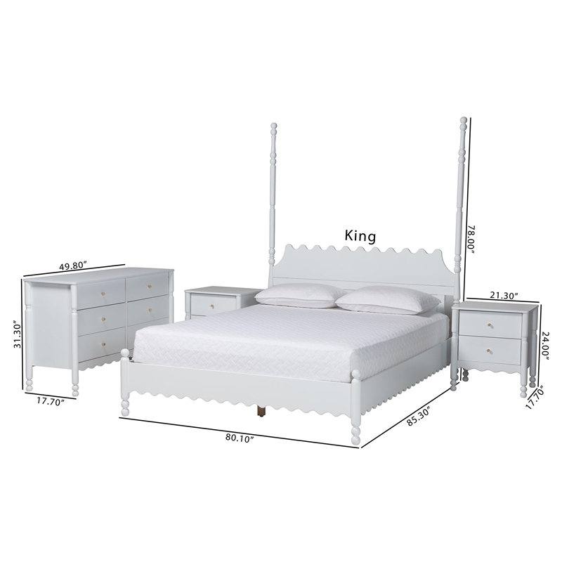 Baxton Studio Hoffman 4-Piece Bedroom Set Dresser Nightstands White King