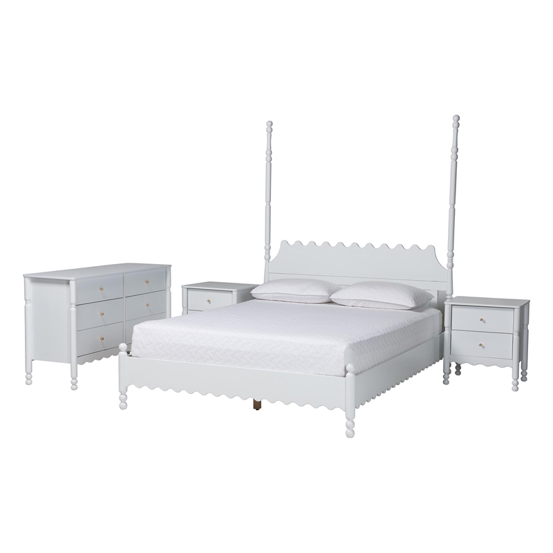 Baxton Studio Hoffman 4-Piece Bedroom Set Dresser Nightstands White King