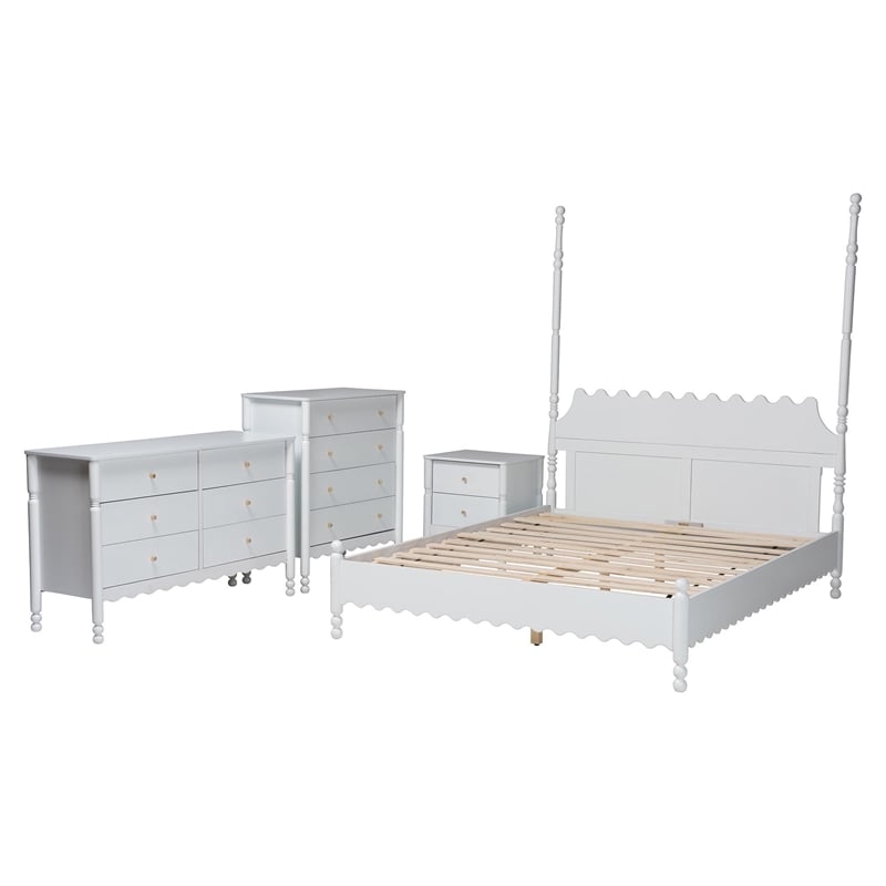 Baxton Studio Hoffman 4-Piece Bedroom Set Dresser Chest Nightstand White Queen