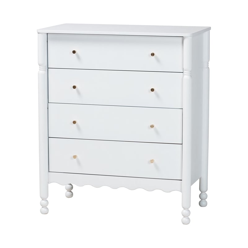 Baxton Studio Hoffman 4-Piece Bedroom Set Dresser Chest Nightstand White Queen