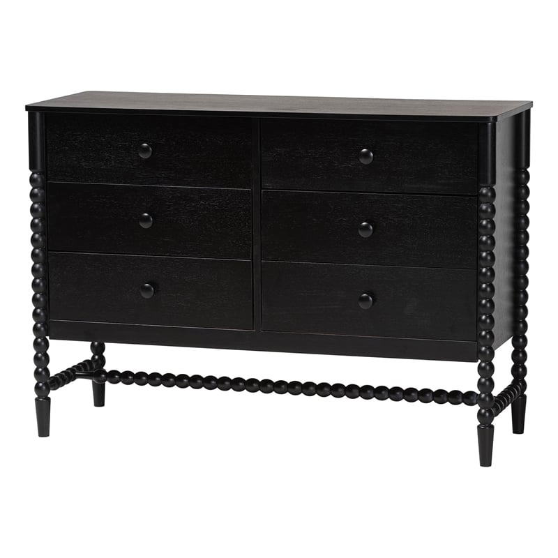 Baxton Studio Brantley 4-Piece Bedroom Set Dresser Chest Nightstand Black Queen
