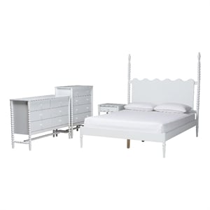 Baxton Studio Brantley 4-Piece Bedroom Set Dresser Chest Nightstand White Queen