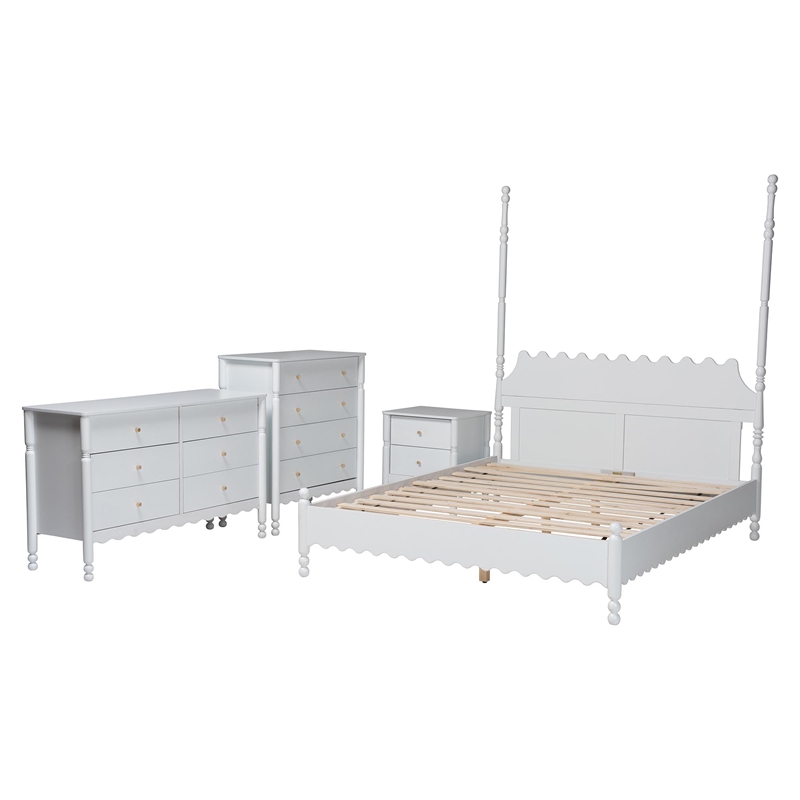 Baxton Studio Hoffman 4-Piece Bedroom Set Dresser Chest Nightstand White King