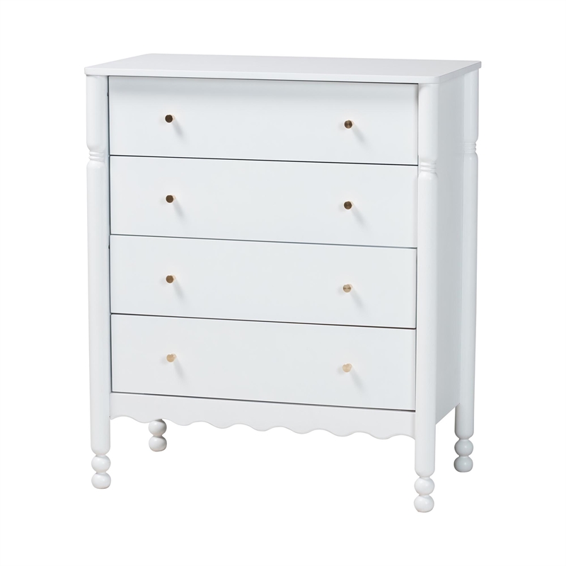 Baxton Studio Hoffman 4-Piece Bedroom Set Dresser Chest Nightstand White King