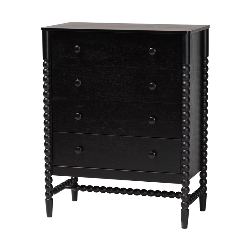 Baxton Studio Brantley 4-Piece Bedroom Set Dresser Chest Nightstand Black King