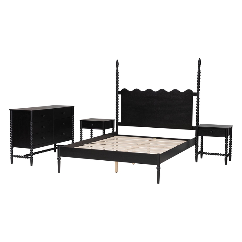 Baxton Studio Brantley 4-Piece Bedroom Set Dresser Nightstands Black King